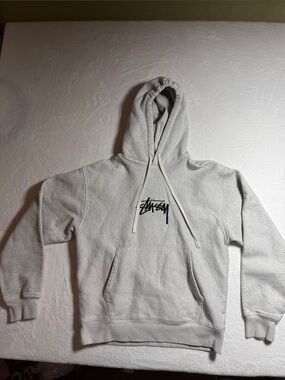 Stussy Light Gray Hoodie with Black Embroidered Logo